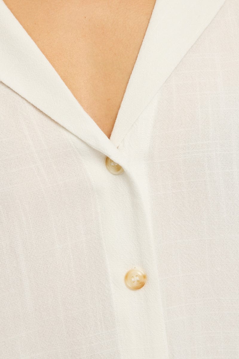 White Relaxed Shirt Short Sleeve Collared Linen Blend for Ally Fashion