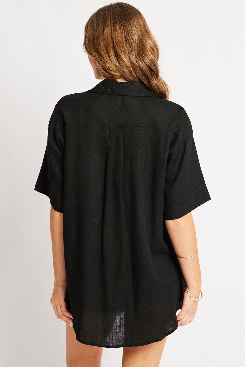 Black Relaxed Shirt Short Sleeve Ric Rac for Ally Fashion