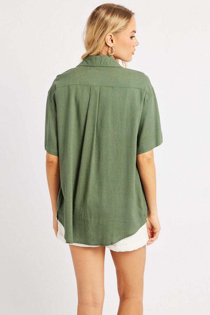 Green Relaxed Shirt Short Sleeve Ric Rac for Ally Fashion