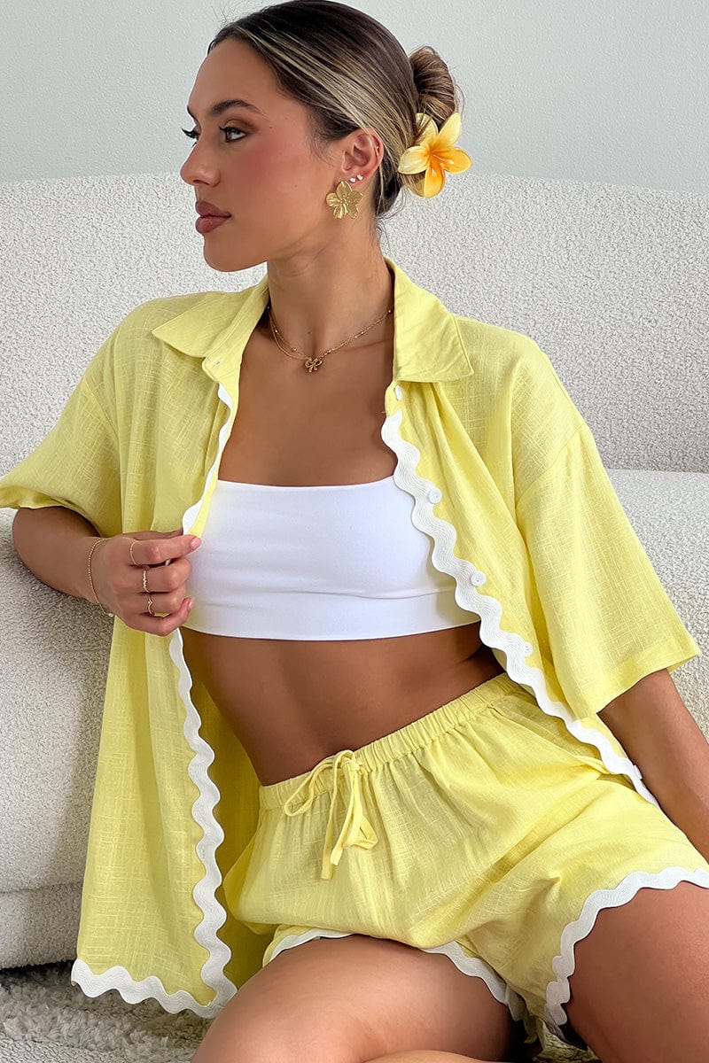 Yellow Relaxed Shirt Short Sleeve Ric Rac for Ally Fashion