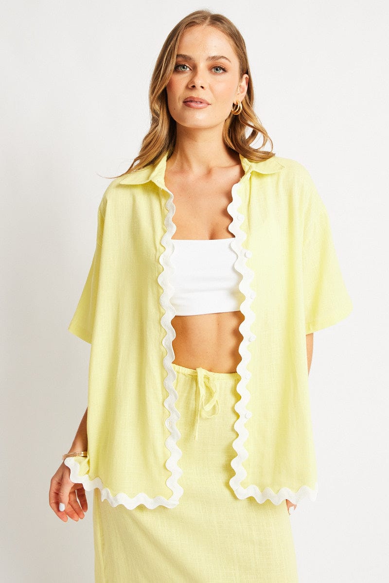 Yellow Relaxed Shirt Short Sleeve Ric Rac for Ally Fashion