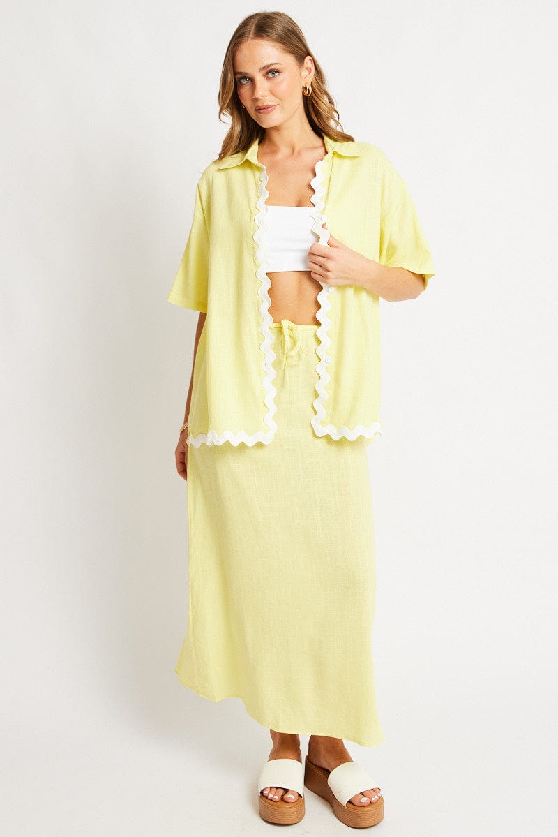 Yellow Relaxed Shirt Short Sleeve Ric Rac for Ally Fashion