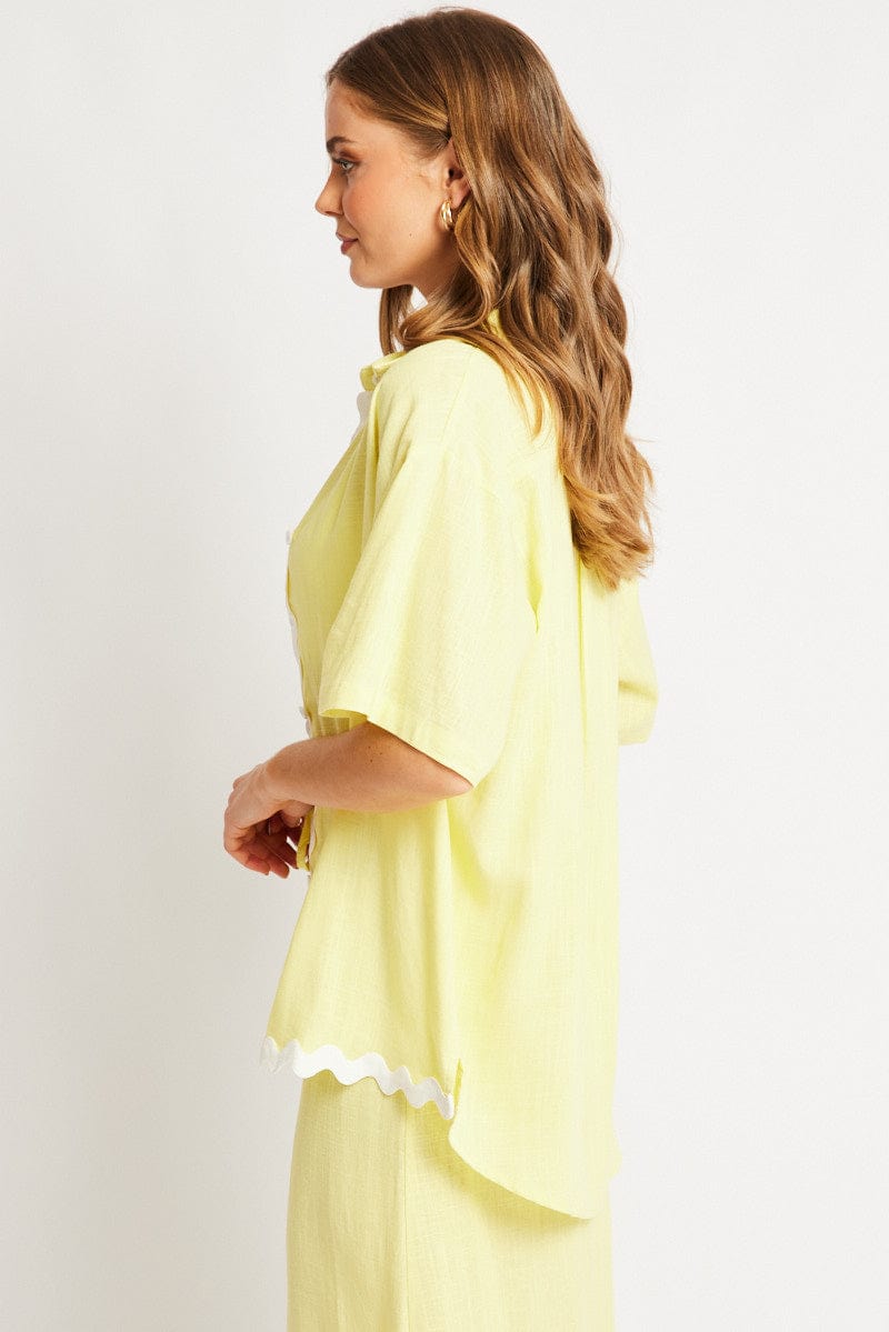 Yellow Relaxed Shirt Short Sleeve Ric Rac for Ally Fashion