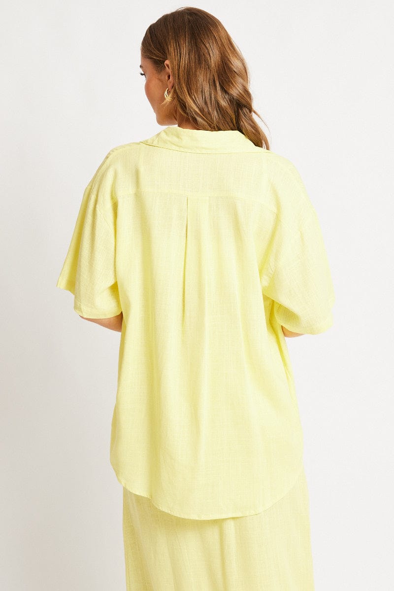 Yellow Relaxed Shirt Short Sleeve Ric Rac for Ally Fashion