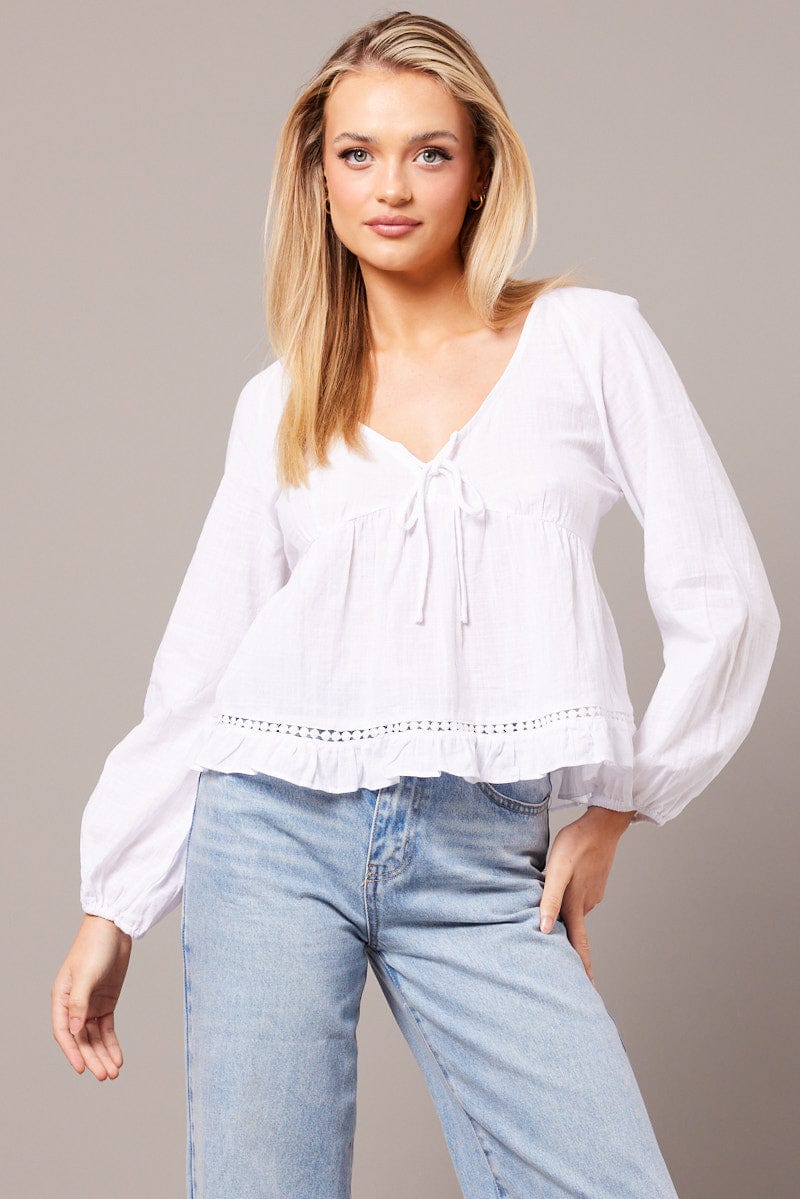 White Smock Top Long Sleeve for Ally Fashion