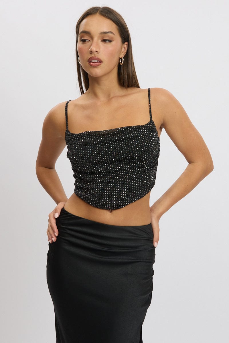 Black Cami Top Cowl Neck for Ally Fashion