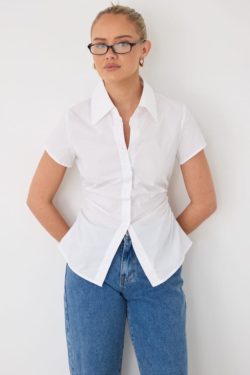 White Stripe Short-sleeve Shirt for Ally Fashion