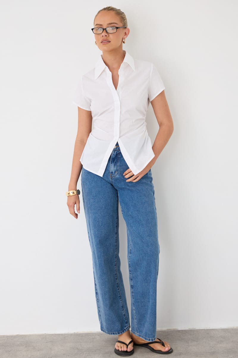 White Stripe Short-sleeve Shirt for Ally Fashion