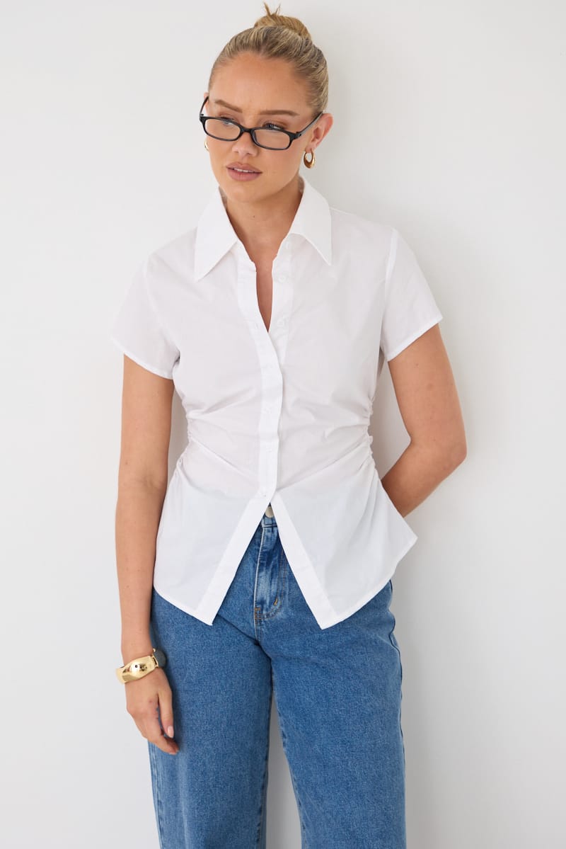 White Stripe Short-sleeve Shirt for Ally Fashion