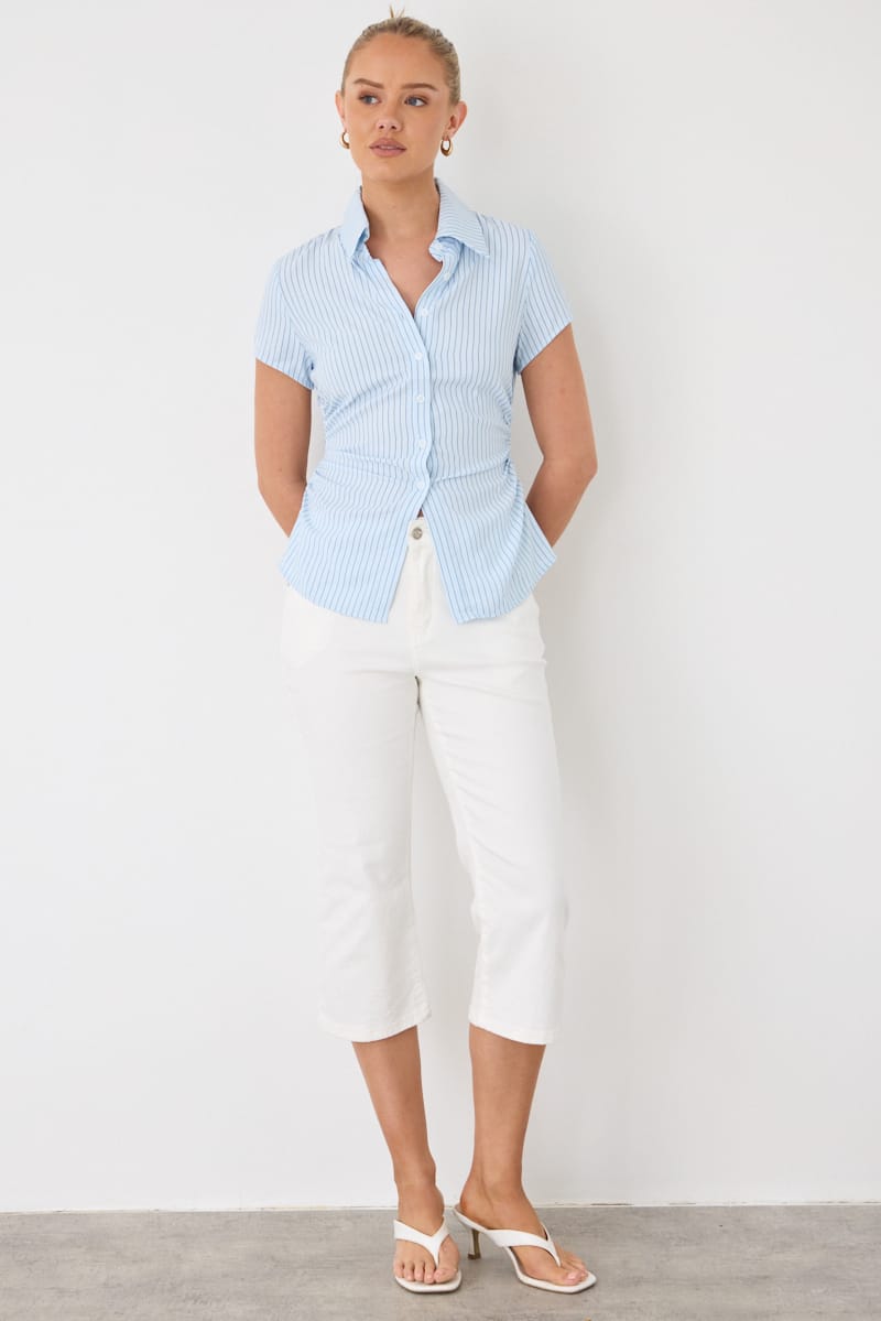 Brown Stripe Short-sleeve Shirt for Ally Fashion
