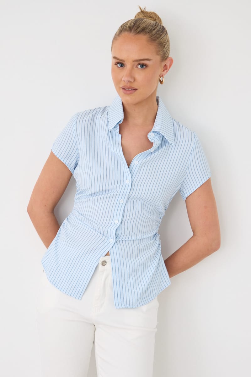 Brown Stripe Short-sleeve Shirt for Ally Fashion