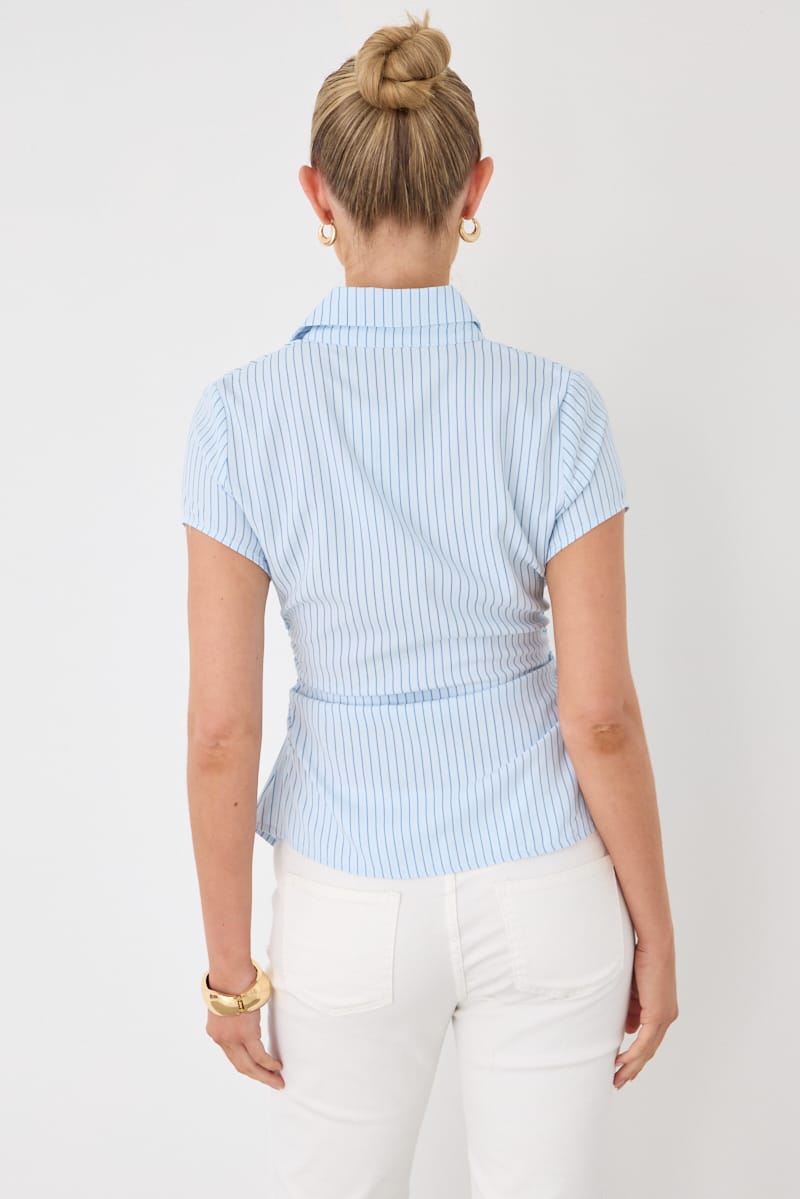 Brown Stripe Short-sleeve Shirt for Ally Fashion