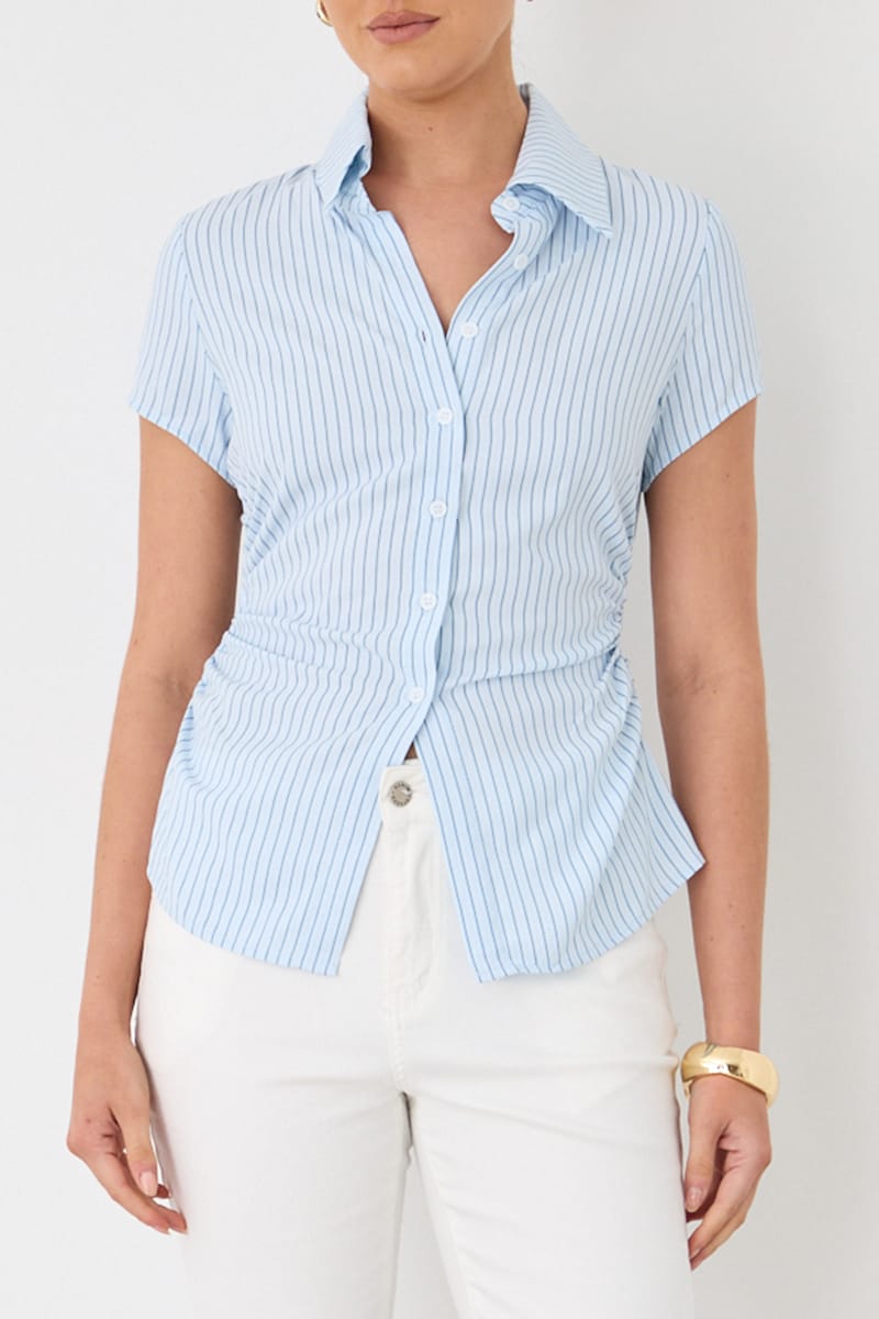 Brown Stripe Short-sleeve Shirt for Ally Fashion