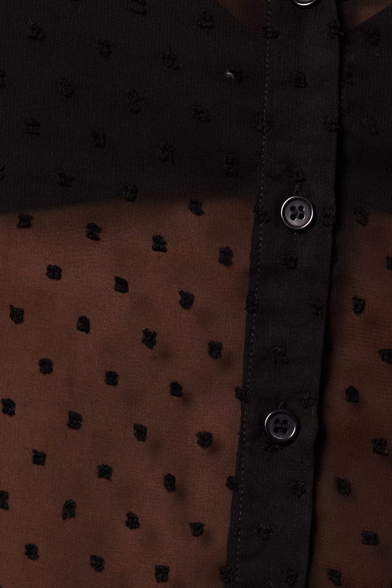 Black Shirt Long Sleeve Self Dot for Ally Fashion