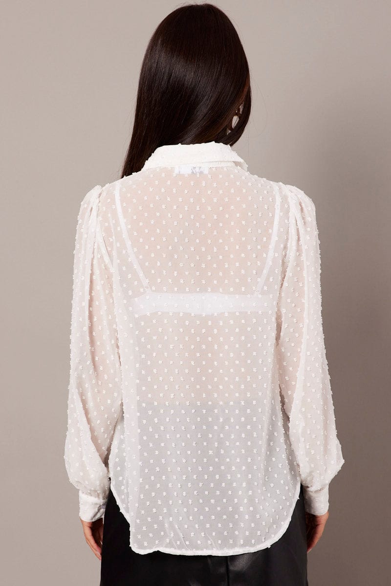 White Shirt Long Sleeve Self Dot for Ally Fashion
