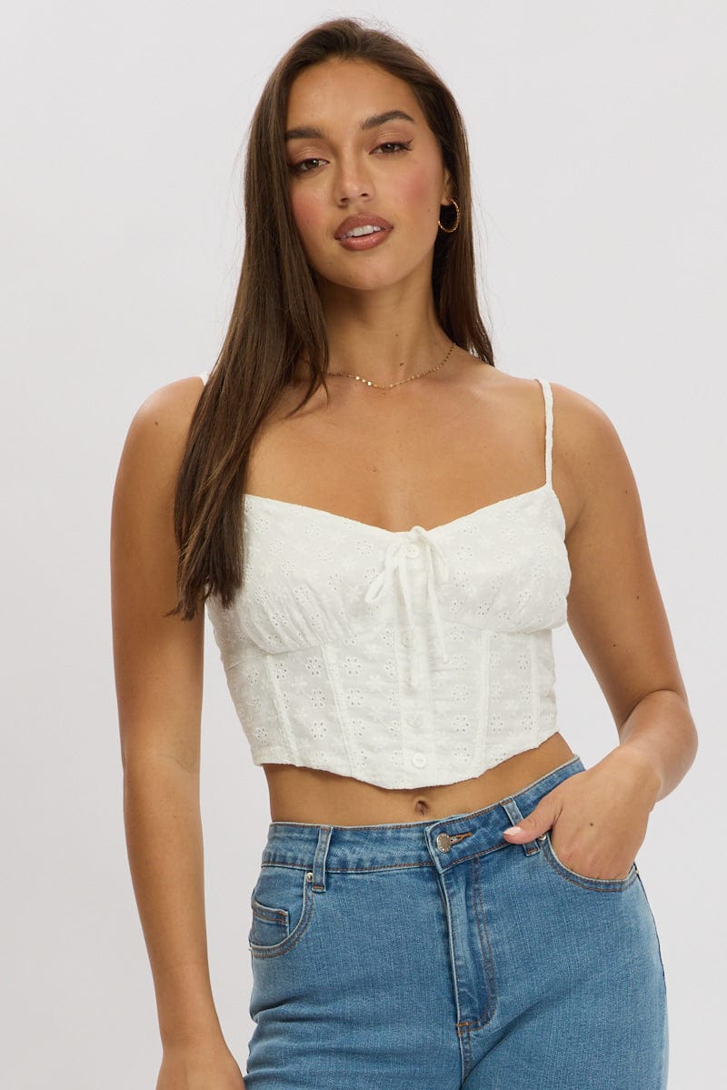 White Tie Front Crop Top for Ally Fashion