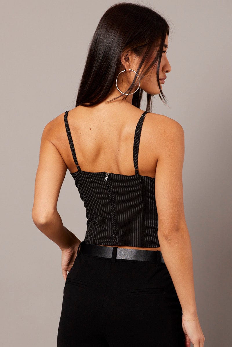 Black Stripe Cami Top Sleeveless Lace for Ally Fashion