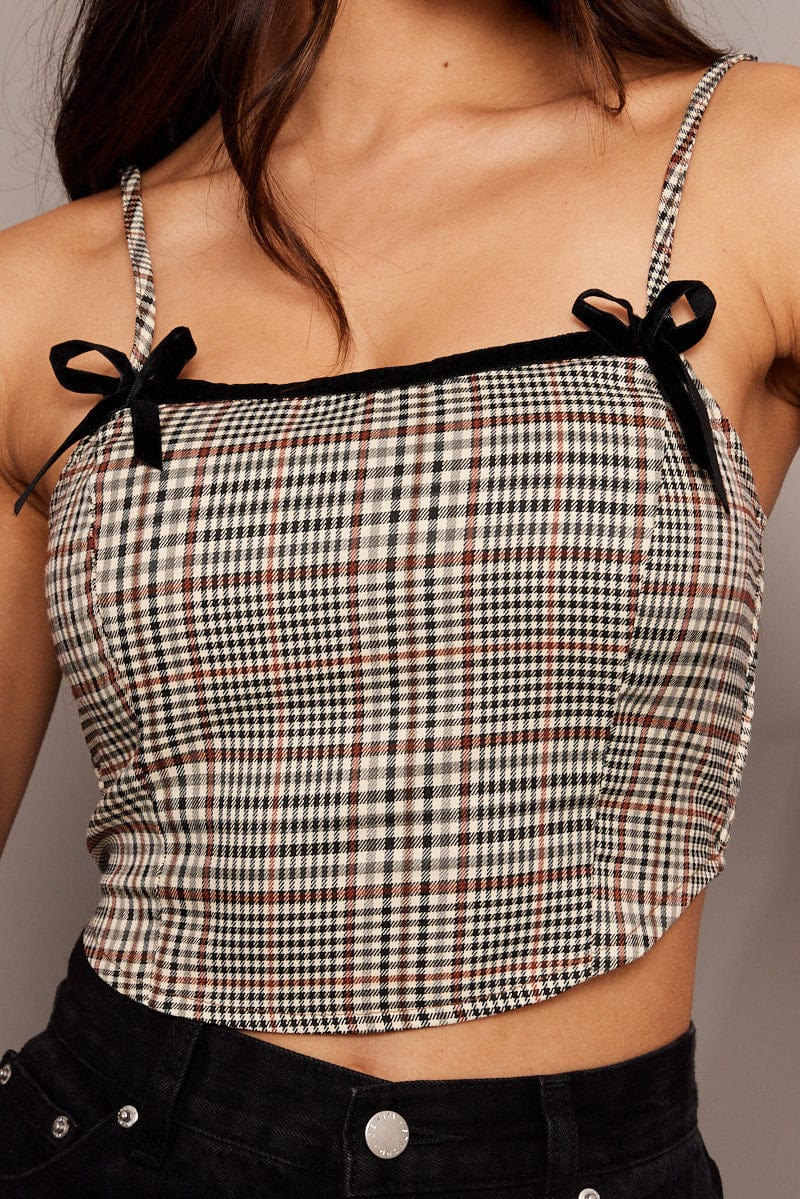 Brown Check Check Top Sleeveless for Ally Fashion