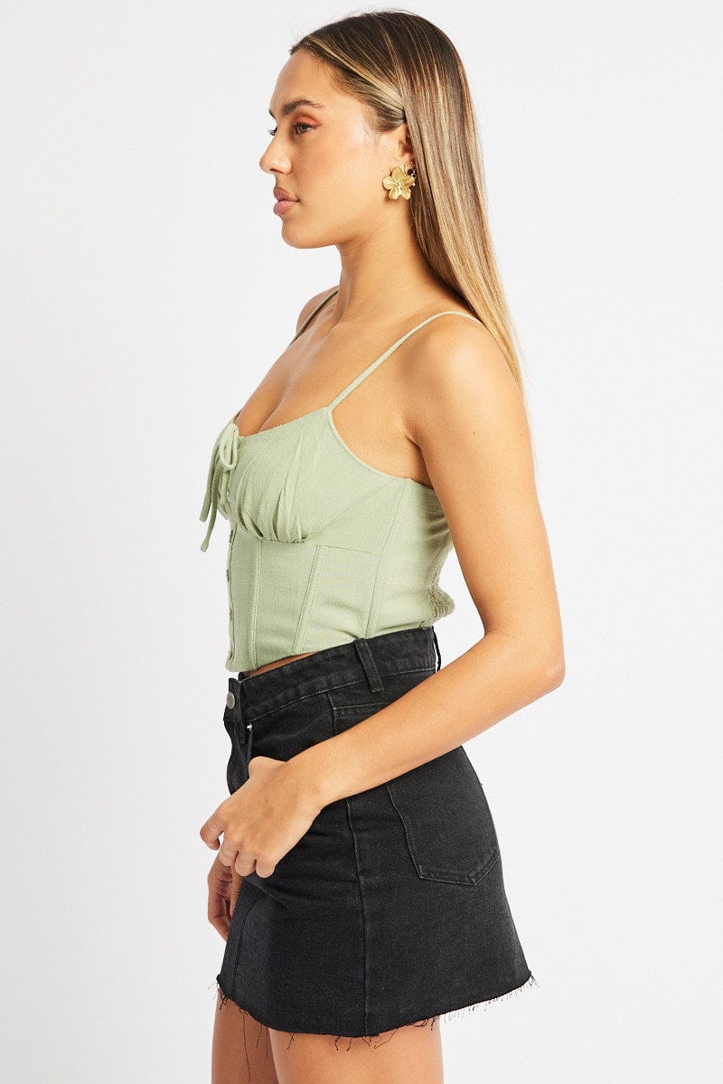 Green Cami Top Sleeveless Corset Linen Blend for Ally Fashion