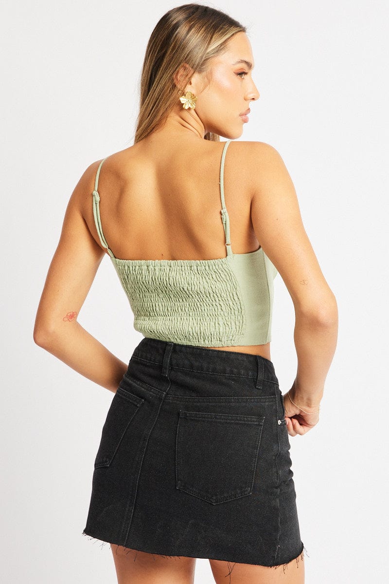 Green Cami Top Sleeveless Corset Linen Blend for Ally Fashion