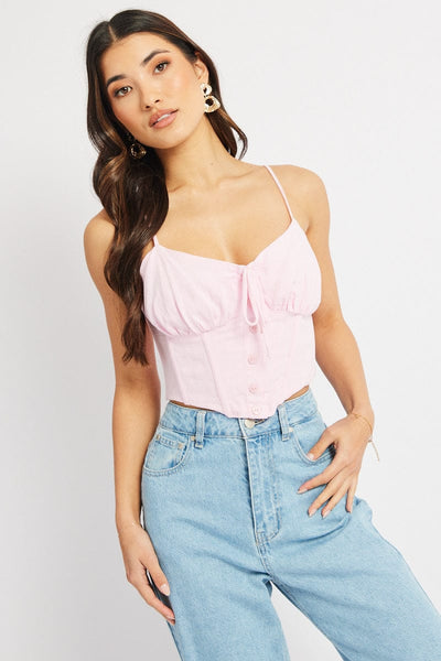 Pink Cami Top Sleeveless Corset Linen Blend | Ally Fashion