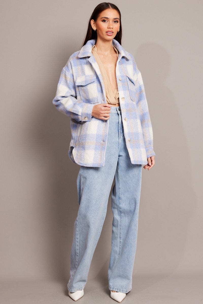 Blue Check Shacket Long Sleeve | Ally Fashion
