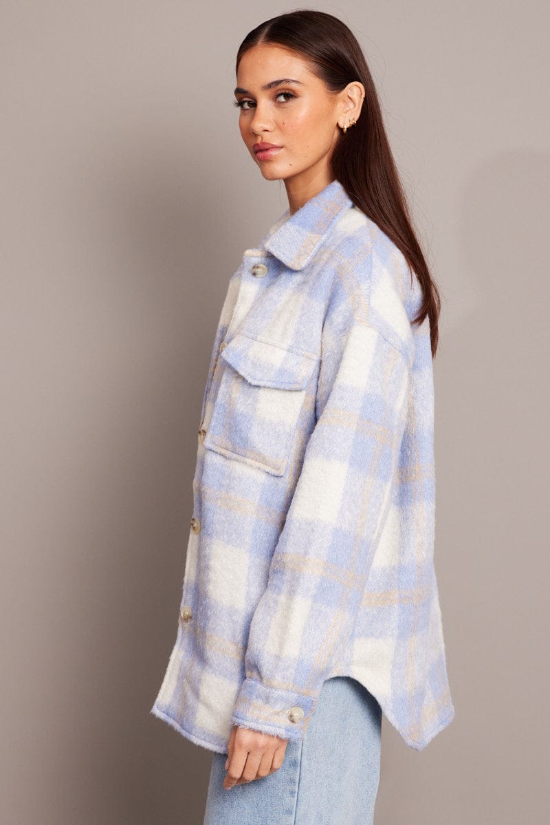 Blue Check Shacket Long Sleeve | Ally Fashion