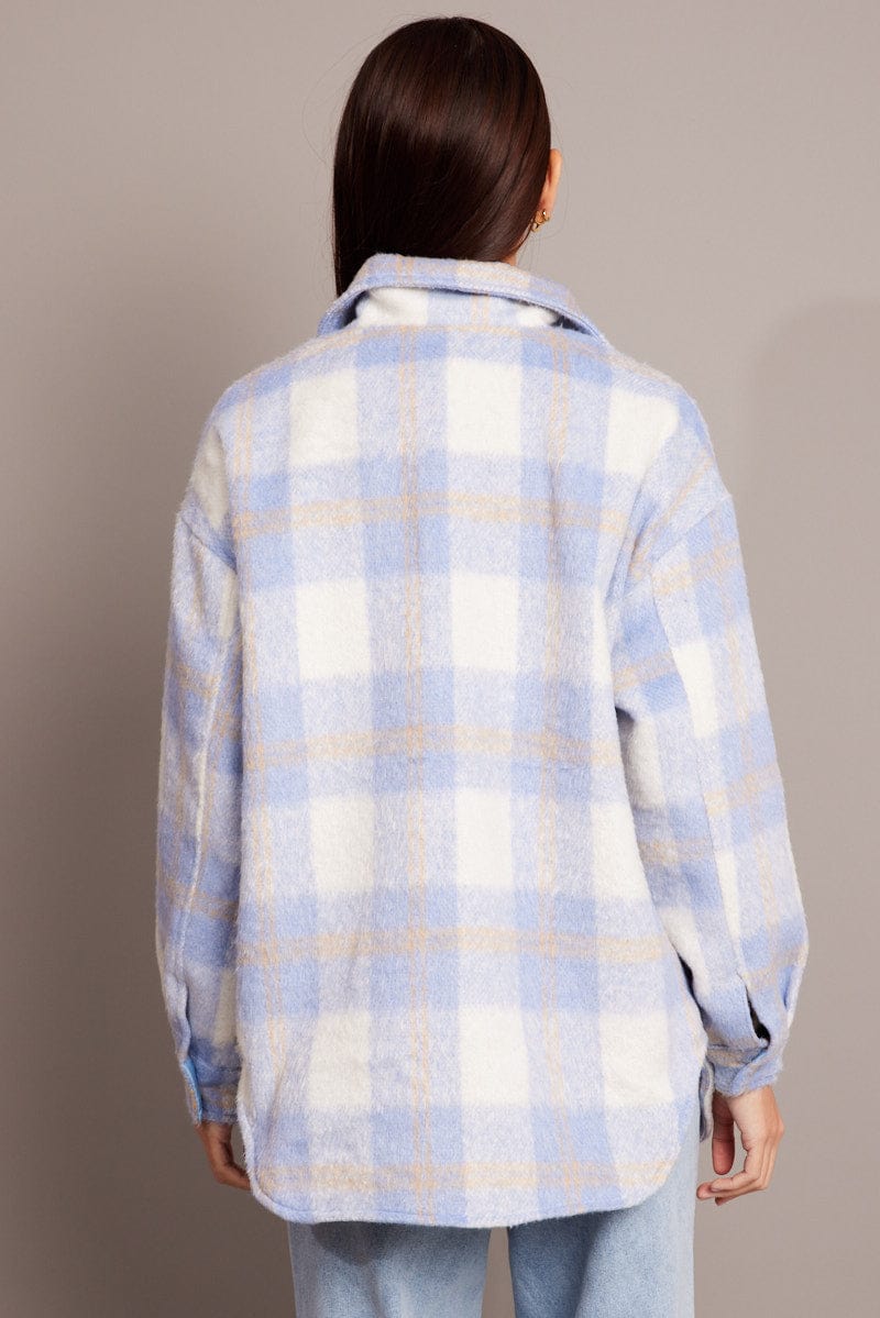 Blue Check Check Shacket Long Sleeve for Ally Fashion