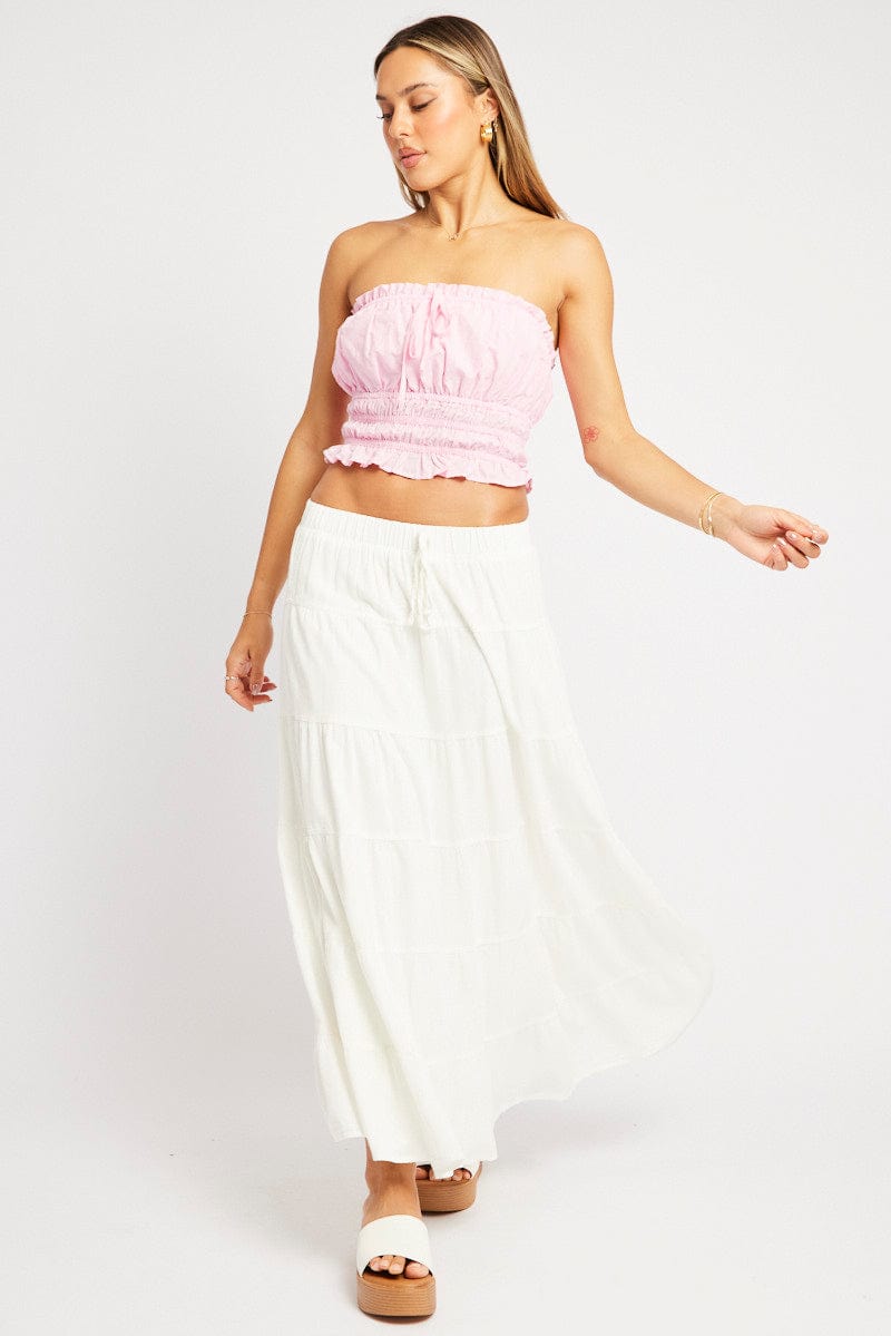 Pink Gathered Crop Top Strapless for Ally Fashion