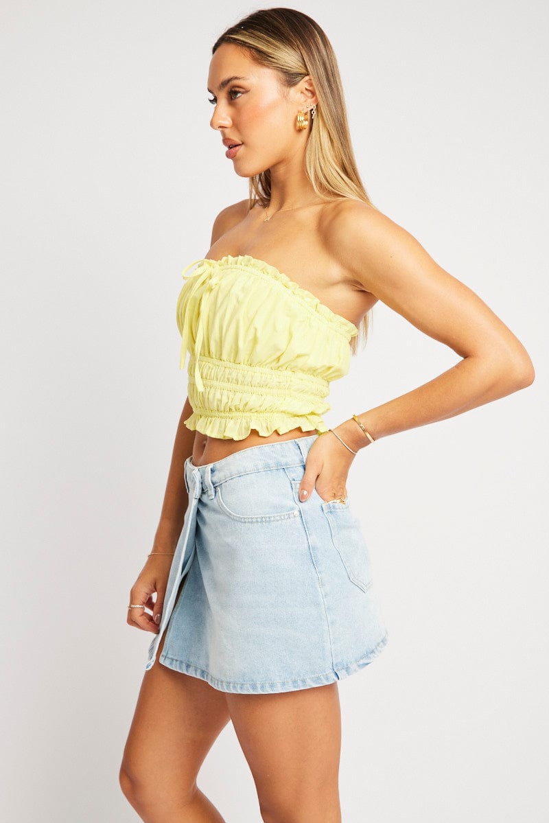 Yellow Gathered Crop Top Strapless for Ally Fashion