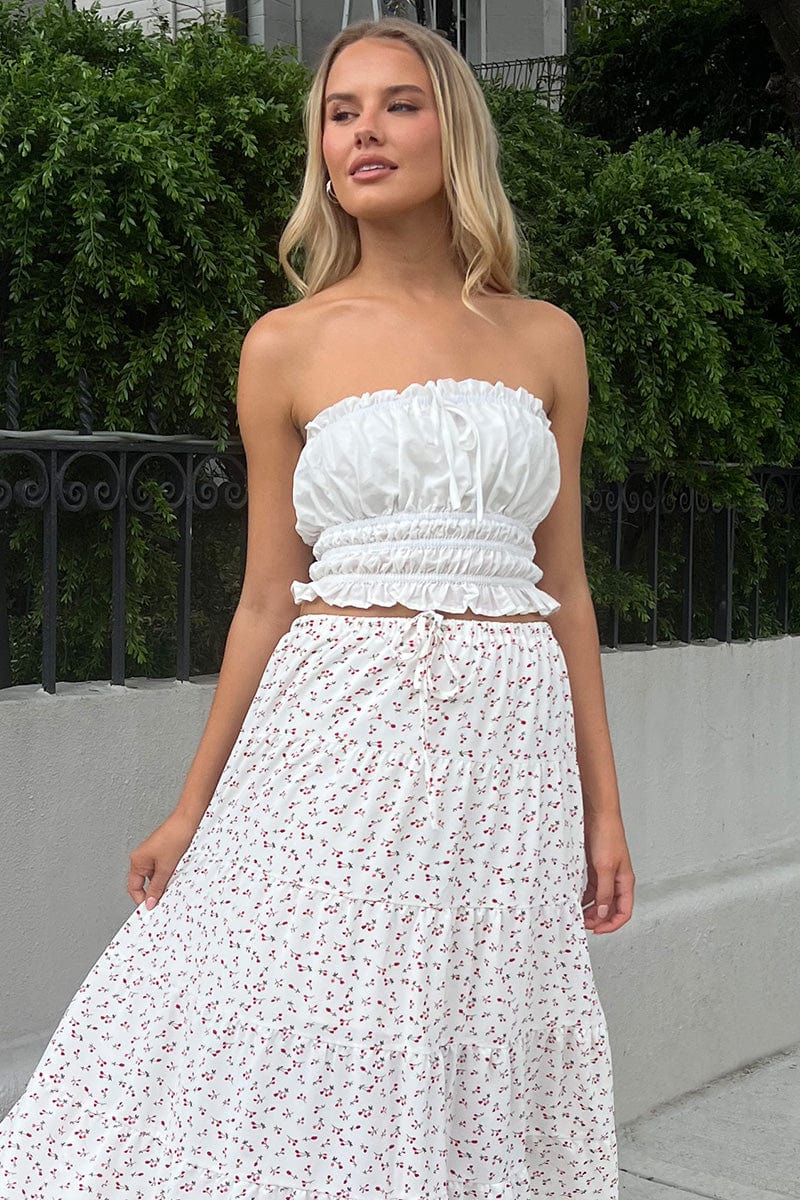 White Gathered Crop Top Strapless for Ally Fashion