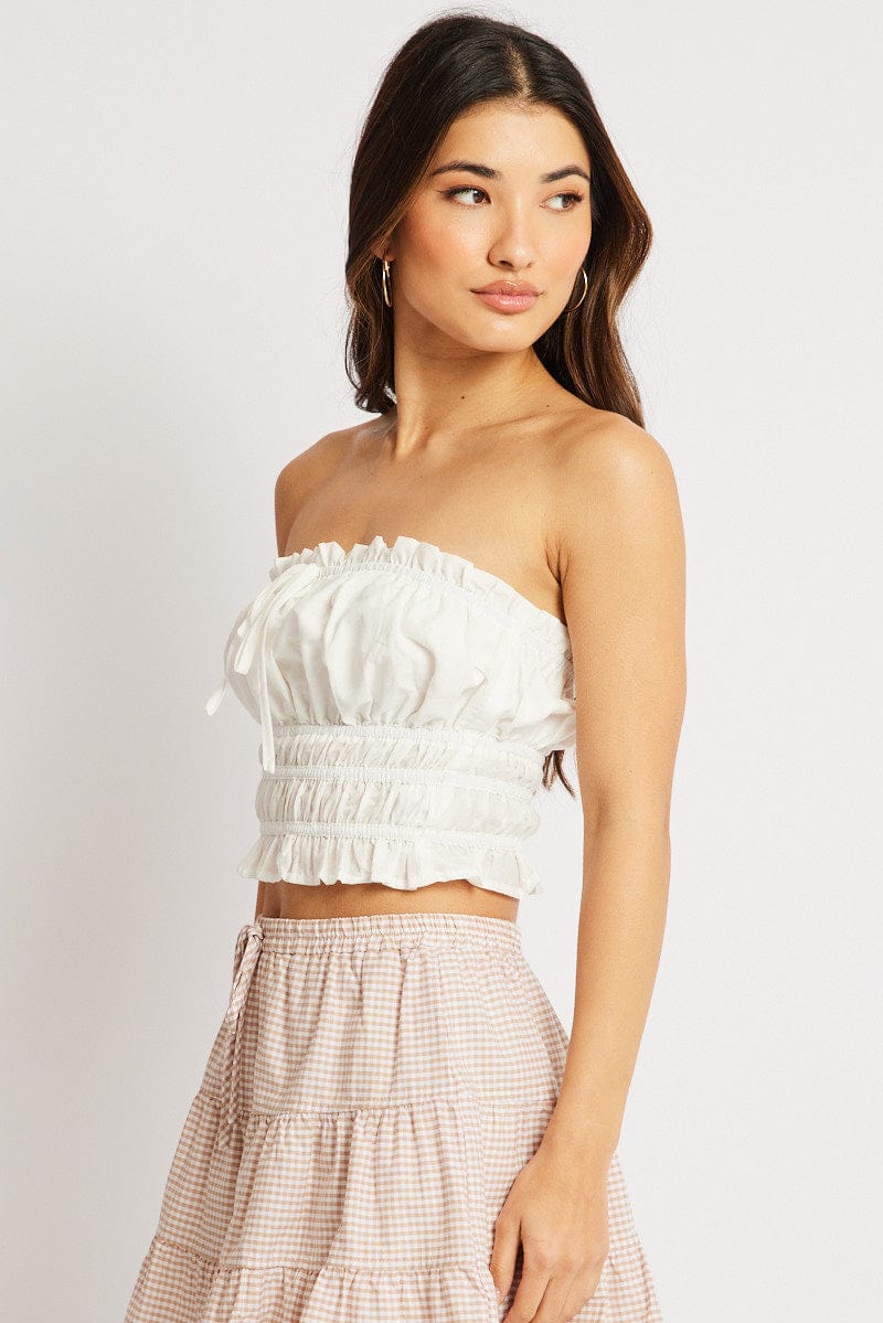 White Gathered Crop Top Strapless for Ally Fashion