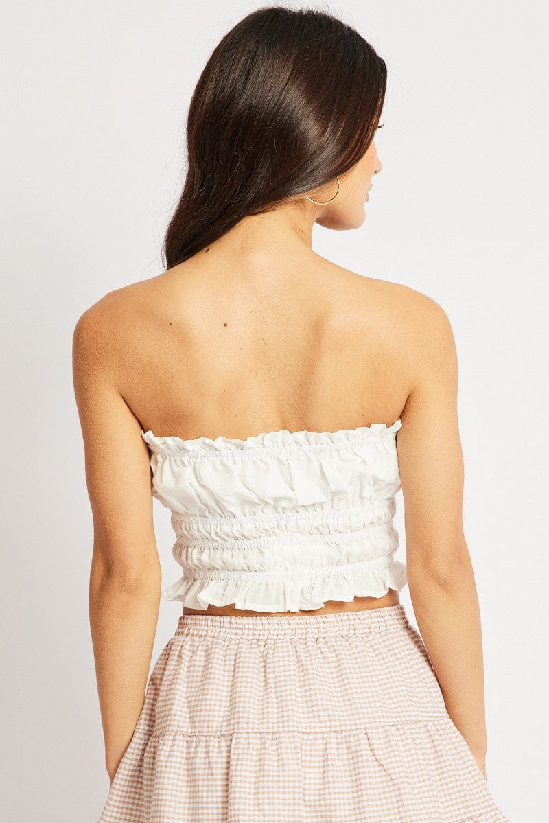 White Gathered Crop Top Strapless for Ally Fashion