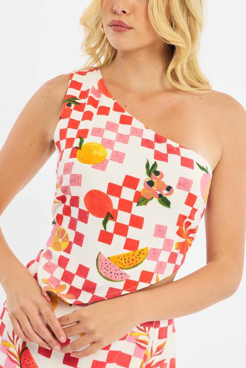 Multi Abstract Scarf Top One Shoulder Tie Back for Ally Fashion