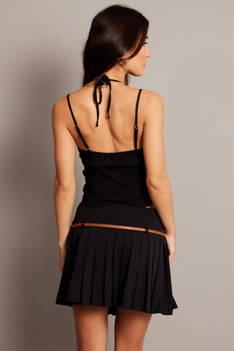 Black Cami Top Sleeveless Ruched Ribbon for Ally Fashion