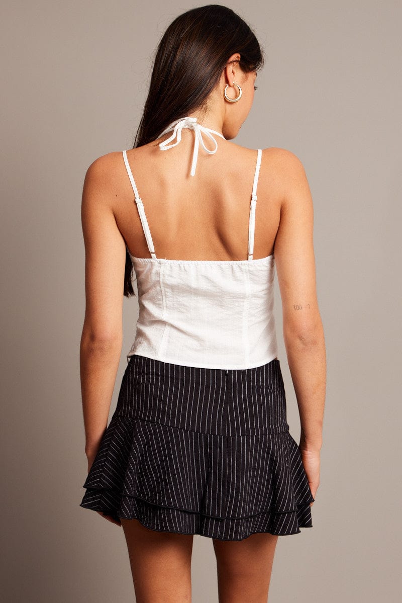 White Cami Top Sleeveless Ruched Ribbon for Ally Fashion