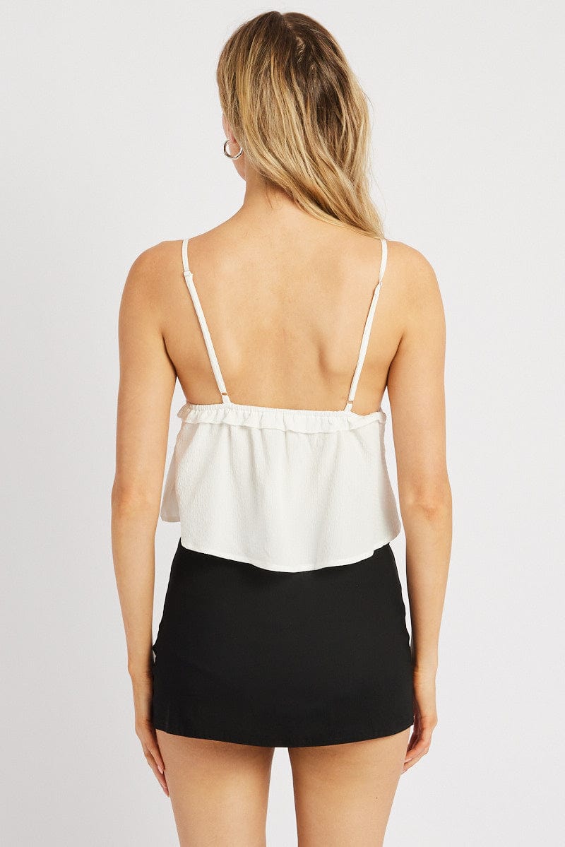 White Cami Top Ribbon Textured Frill for Ally Fashion