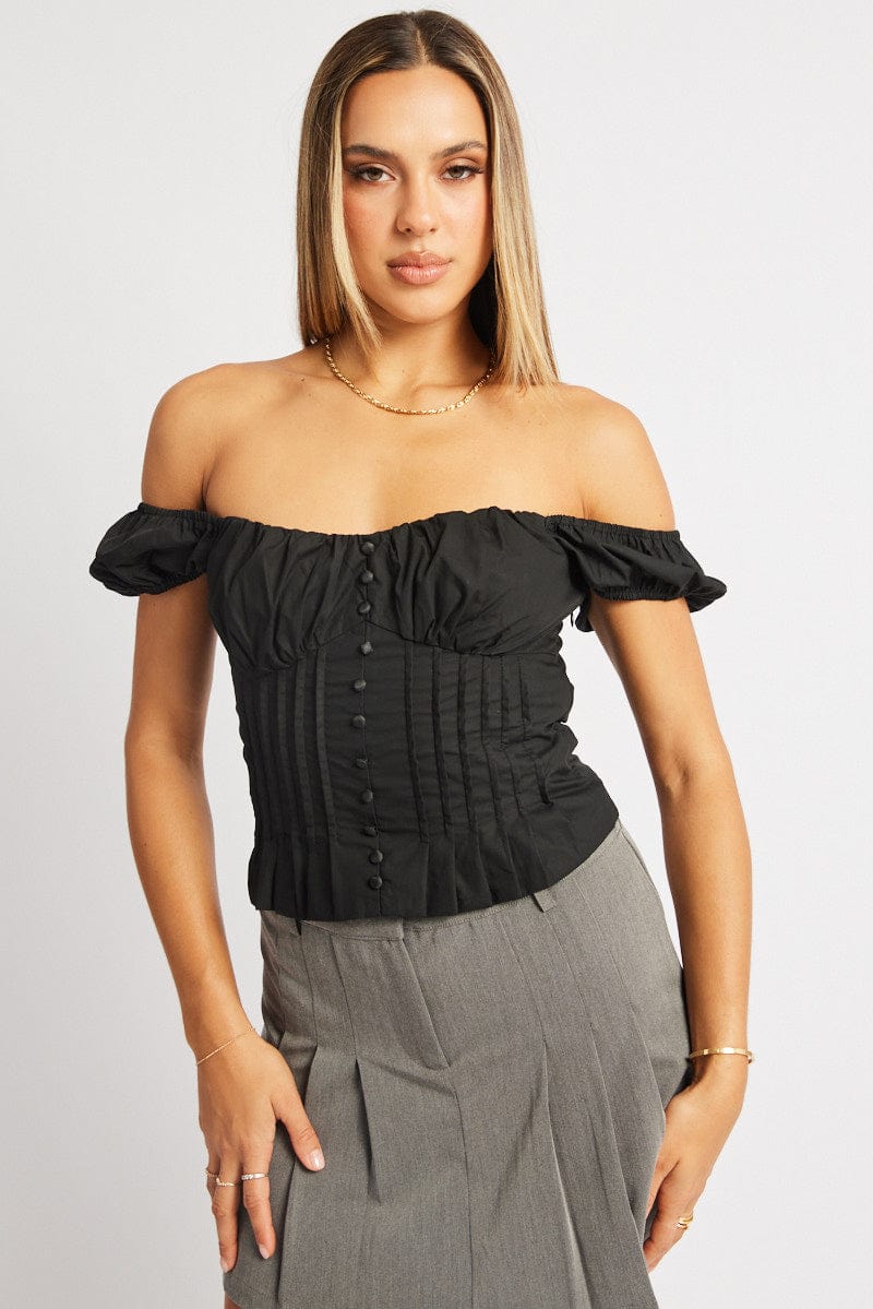 Black Milkmaid Top Short Sleeve Corset for Ally Fashion