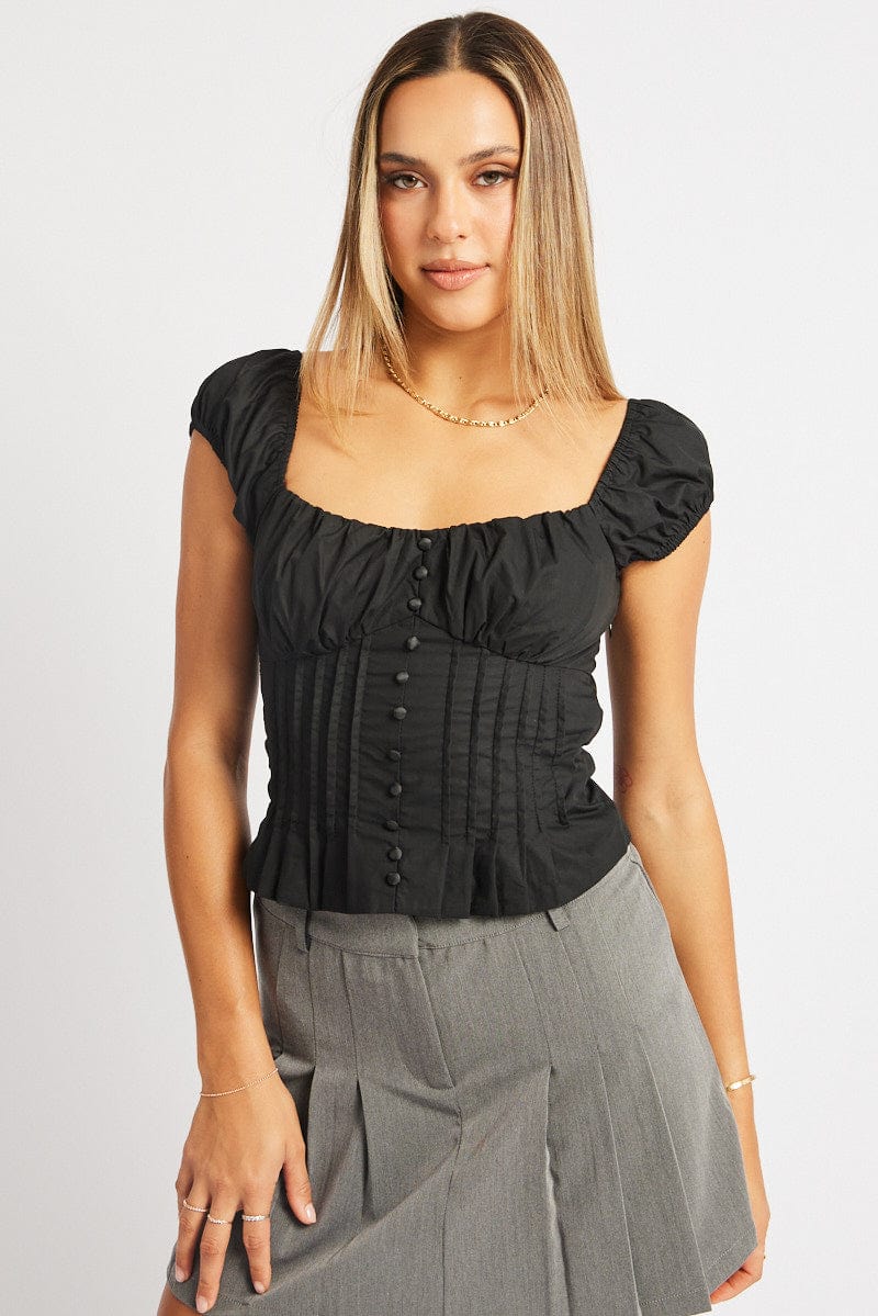 Black Milkmaid Top Short Sleeve Corset for Ally Fashion