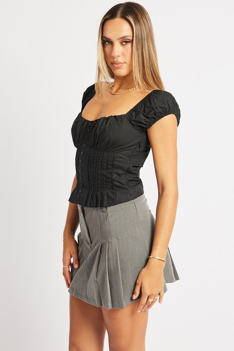 Black Milkmaid Top Short Sleeve Corset for Ally Fashion