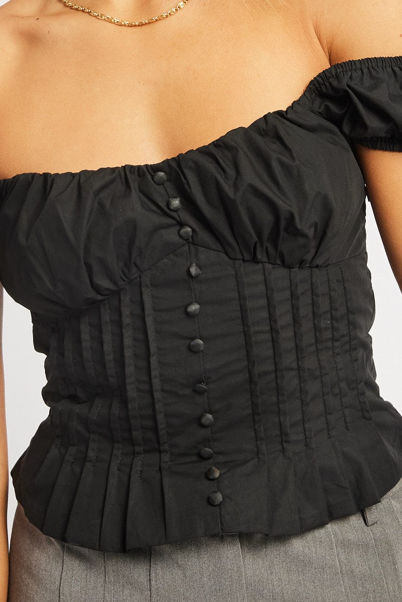 Black Milkmaid Top Short Sleeve Corset for Ally Fashion