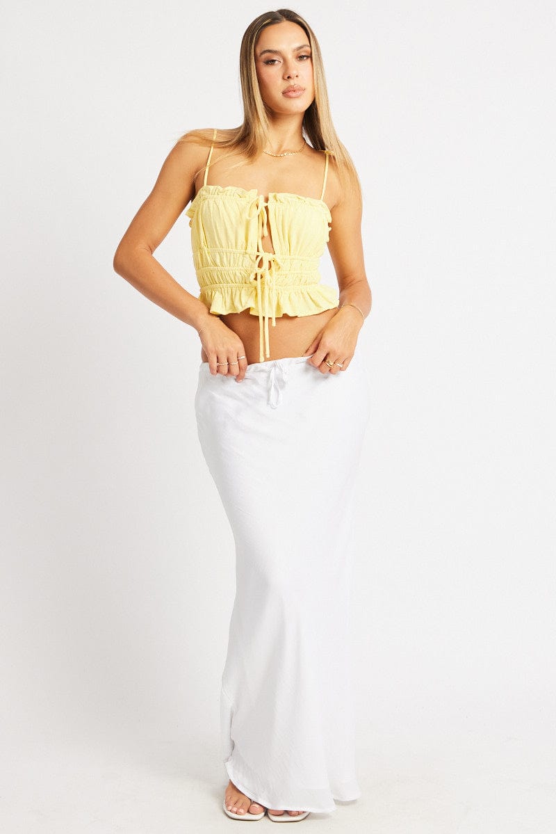 Yellow Cami Top Sleeveless Tie Front Linen Blend for Ally Fashion