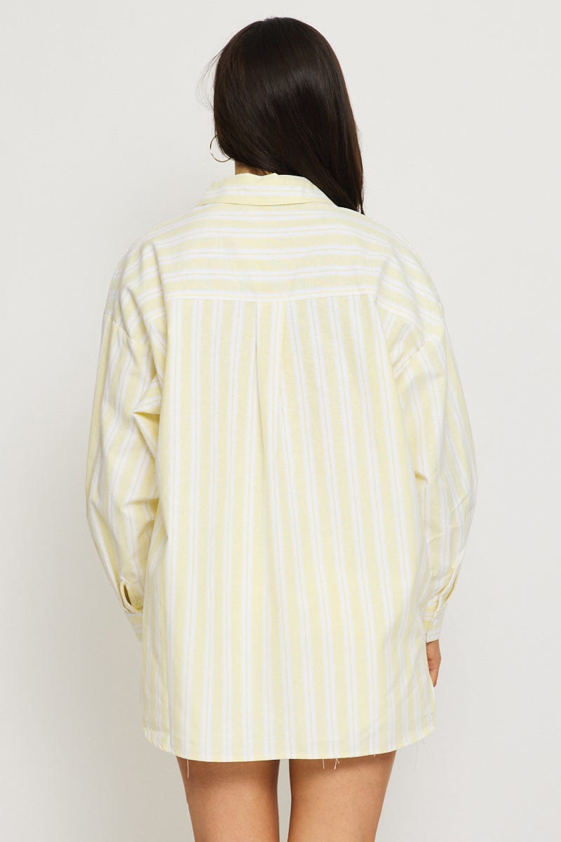 Yellow Stripe Long Sleeve Shirt Button Up Collared for Ally Fashion