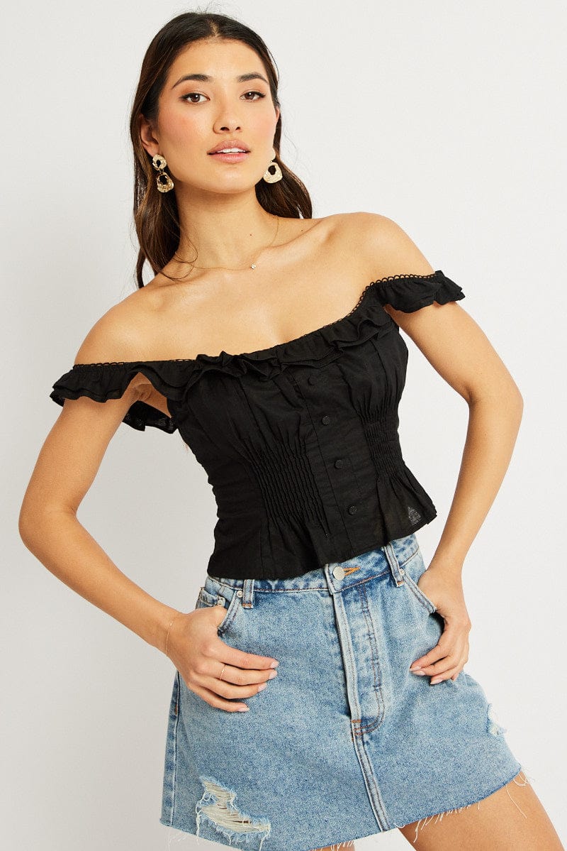 Black Ruffle Top Sleeveless for Ally Fashion