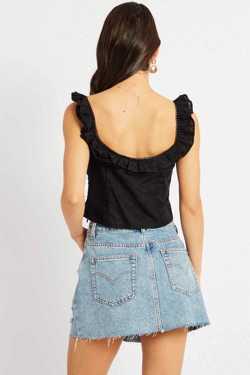 Black Ruffle Top Sleeveless for Ally Fashion