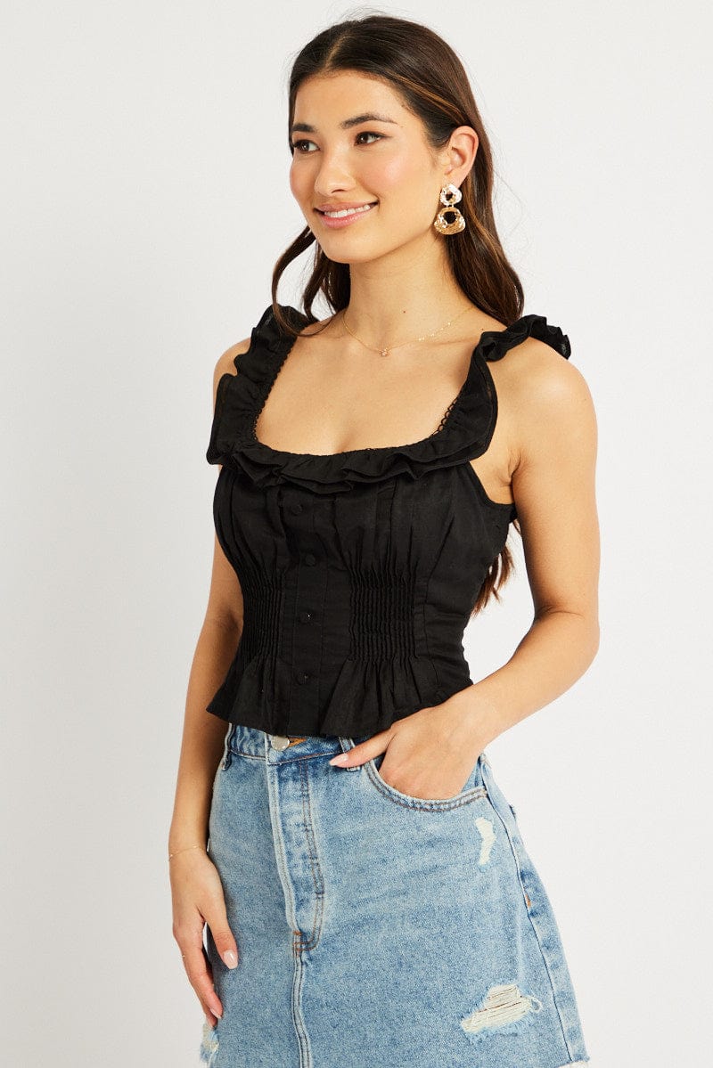 Black Ruffle Top Sleeveless for Ally Fashion