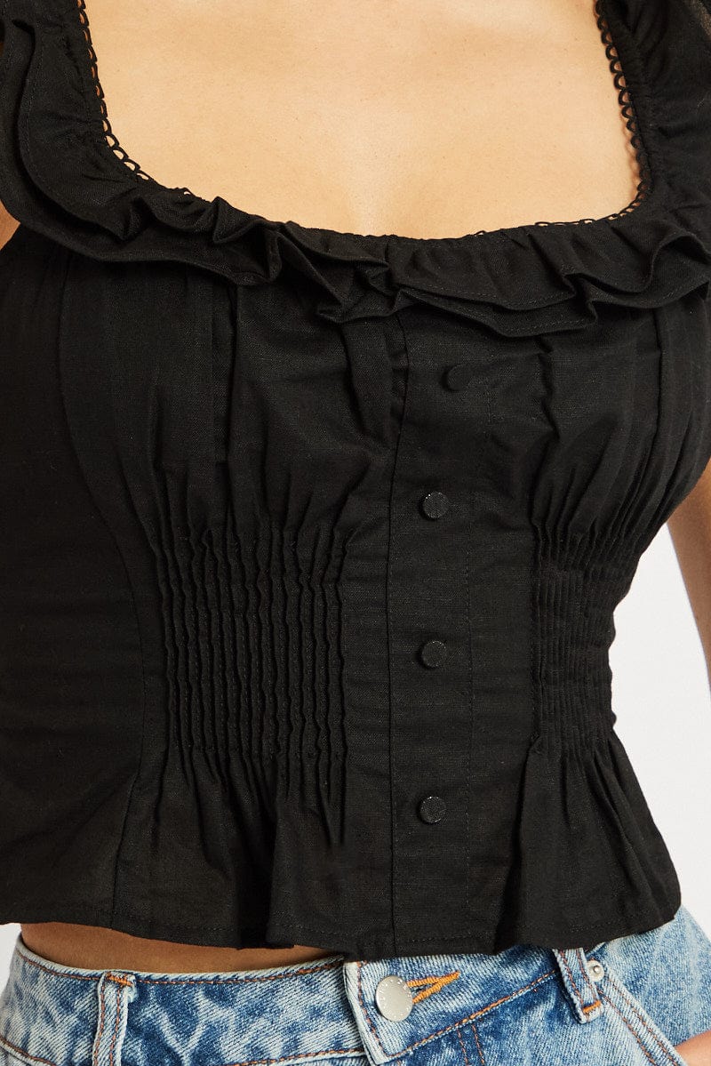 Black Ruffle Top Sleeveless for Ally Fashion