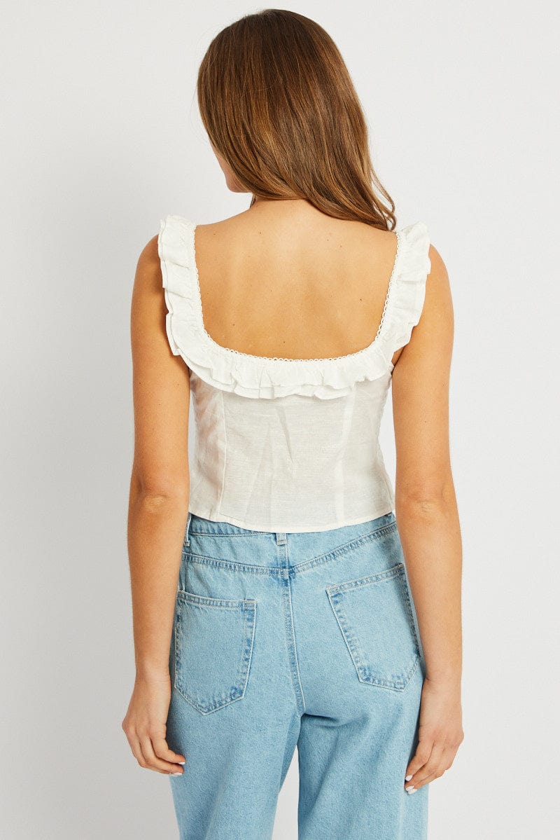 White Ruffle Top Sleeveless for Ally Fashion