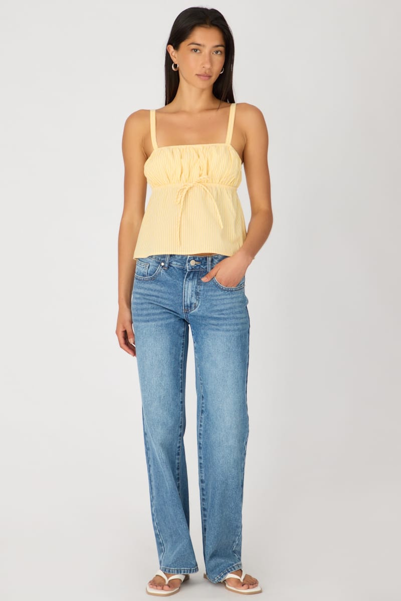 Yellow Stripe Cami Top Sleeveless Front Tie Babydoll for Ally Fashion