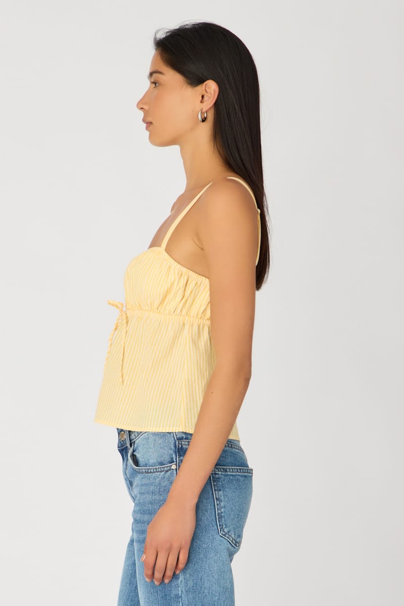 Yellow Stripe Cami Top Sleeveless Front Tie Babydoll for Ally Fashion